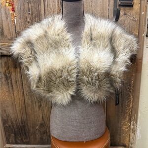 Rampage Faux Fur Cape in Brown and Cream